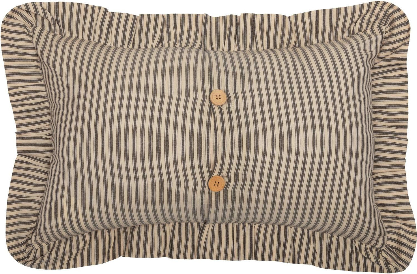 VHC Brands Sawyer Mill Throw Pillow - Dark Gray and Cream Stripe Cotton Decorative Cushion with Ruffle 14x22