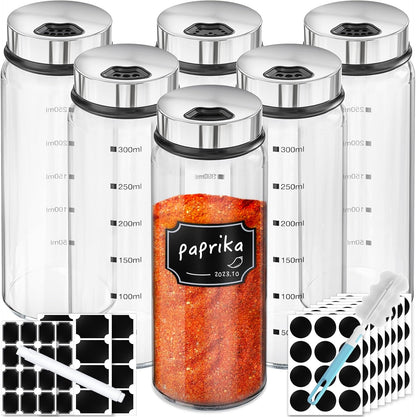 Set, 6 Pack 10oz 136 1 1 Segarty Spice Jar with Labels Large Spice Jars with Shaker Lids, Empty Glass Spices Bottles