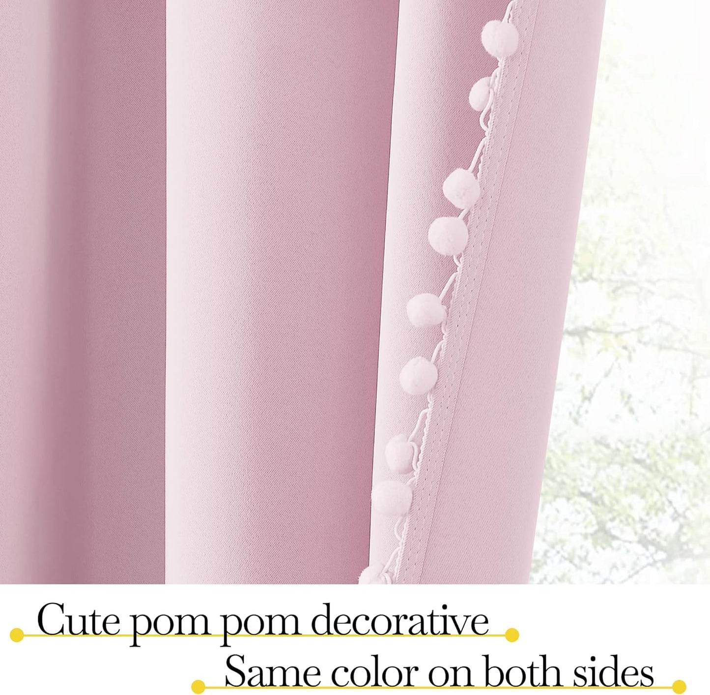 52" 84" 2 NICETOWN Pom Pom Blackout Curtains for Girls Bedroom Boho Pink Window Curtains for Nursery Rod Pocket Thermal