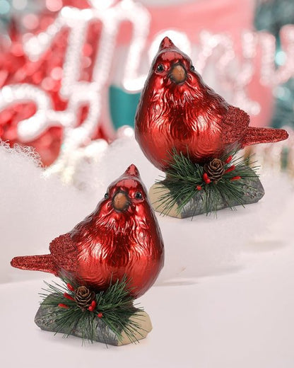 iStatue Red Cardinal Bird Figurines - Set of 2 Realistic 6.3'' Resin Statues for Holiday Home Decor