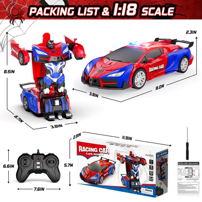 CEGOUFUN Remote Control Car for Boys 4-7, Rc Cars for Boys Age 8-12, One Button Transformation to Robot with Flashing Light 2.4Ghz Transforming Robot Car 1:18 Scale for Kids with 360 Degree Rotation