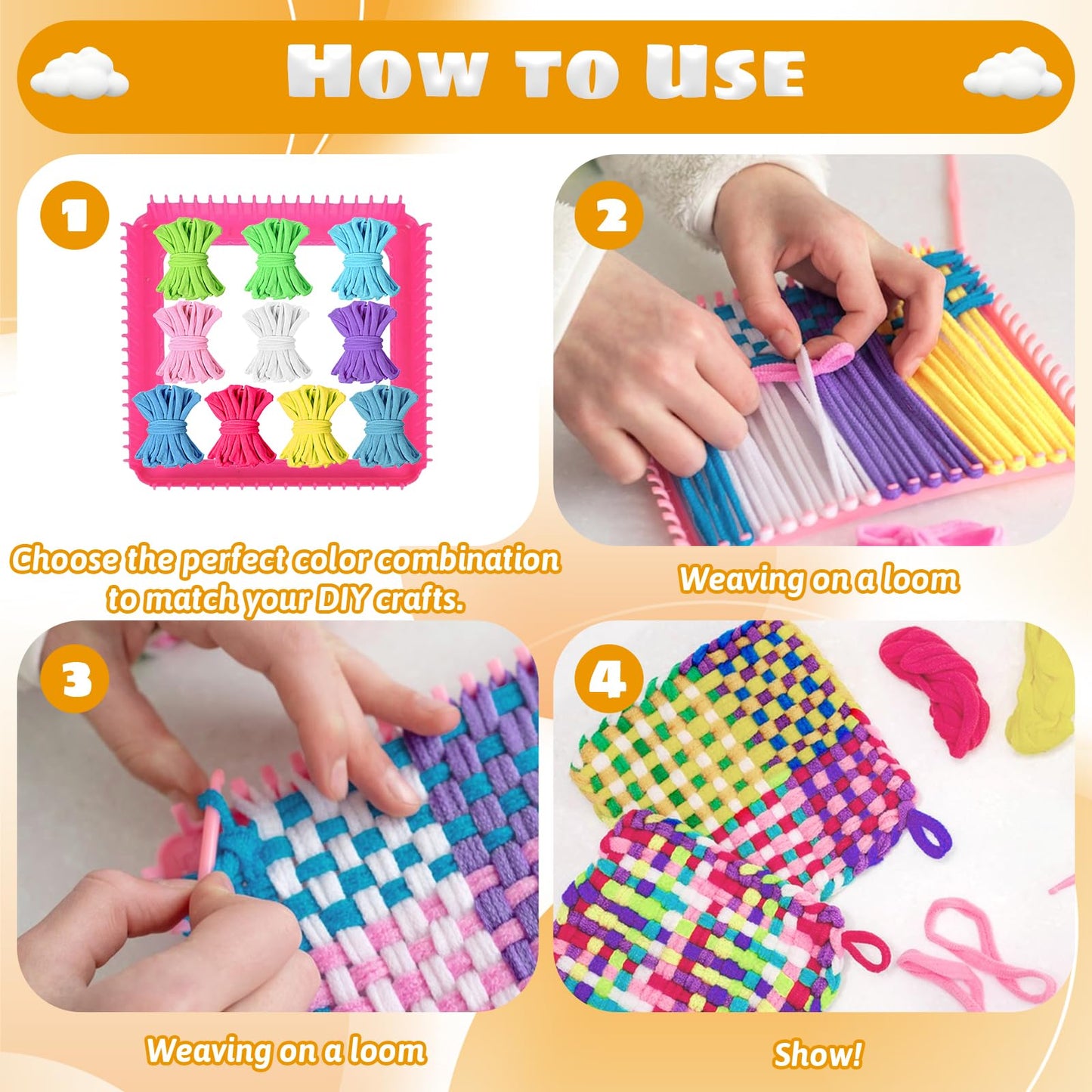Oqqlin 800 Pcs Weaving Loom Refill Loops, 9 Inch Potholder Loops PU Elastic Colorful Loom Rubber Bands Colorful DIY Weaving Craft Bands for Kids Adults (10 Colors)