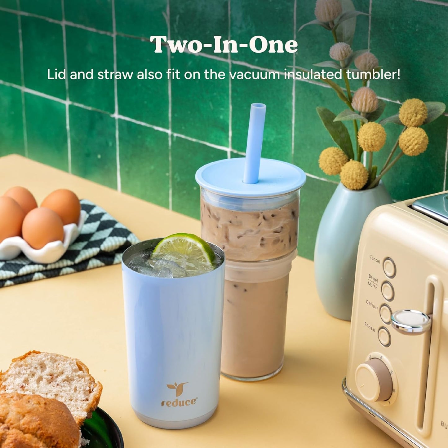 20 oz 12 REDUCE Aspen Vacuum Insulated Glass Tumbler with Lid & Extra Wide Straw - Keeps Drinks Cold for Hrs - Ideal