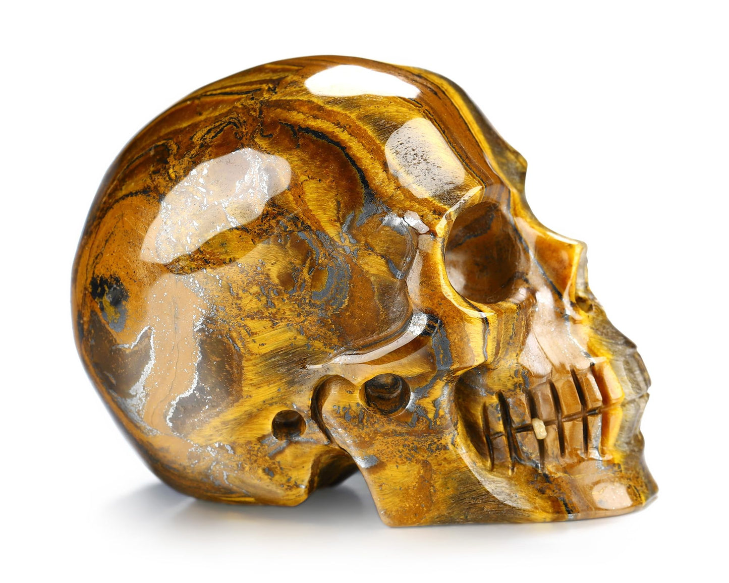 Skullis 2.0” Tiger Iron Eye Crystal Skull, Hand Carved Gemstone Fine Art Sculpture, Reiki Healing Stone Statue.