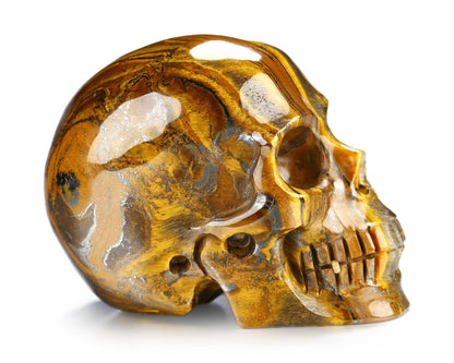 Skullis 2.0” Tiger Iron Eye Crystal Skull, Hand Carved Gemstone Fine Art Sculpture, Reiki Healing Stone Statue.