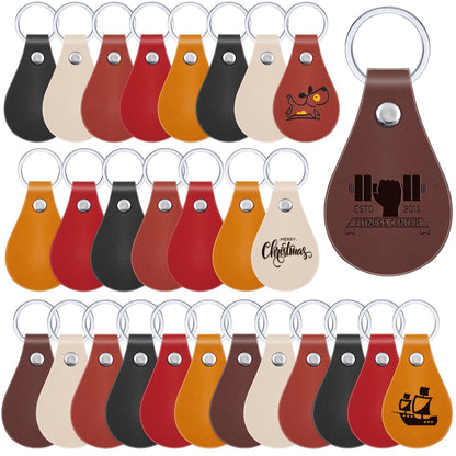 Taiyin 30 Pcs Leather Key Fob Kit for DIY Craft PU Blanks with Rivets and Key Ring for Laser Engraving Keychain (Multi Colors)