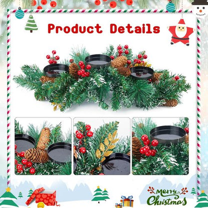 Brightown Christmas Candle Holder - 20.5” Iron Design with Pine Needles, Red Berries & Gold Accents