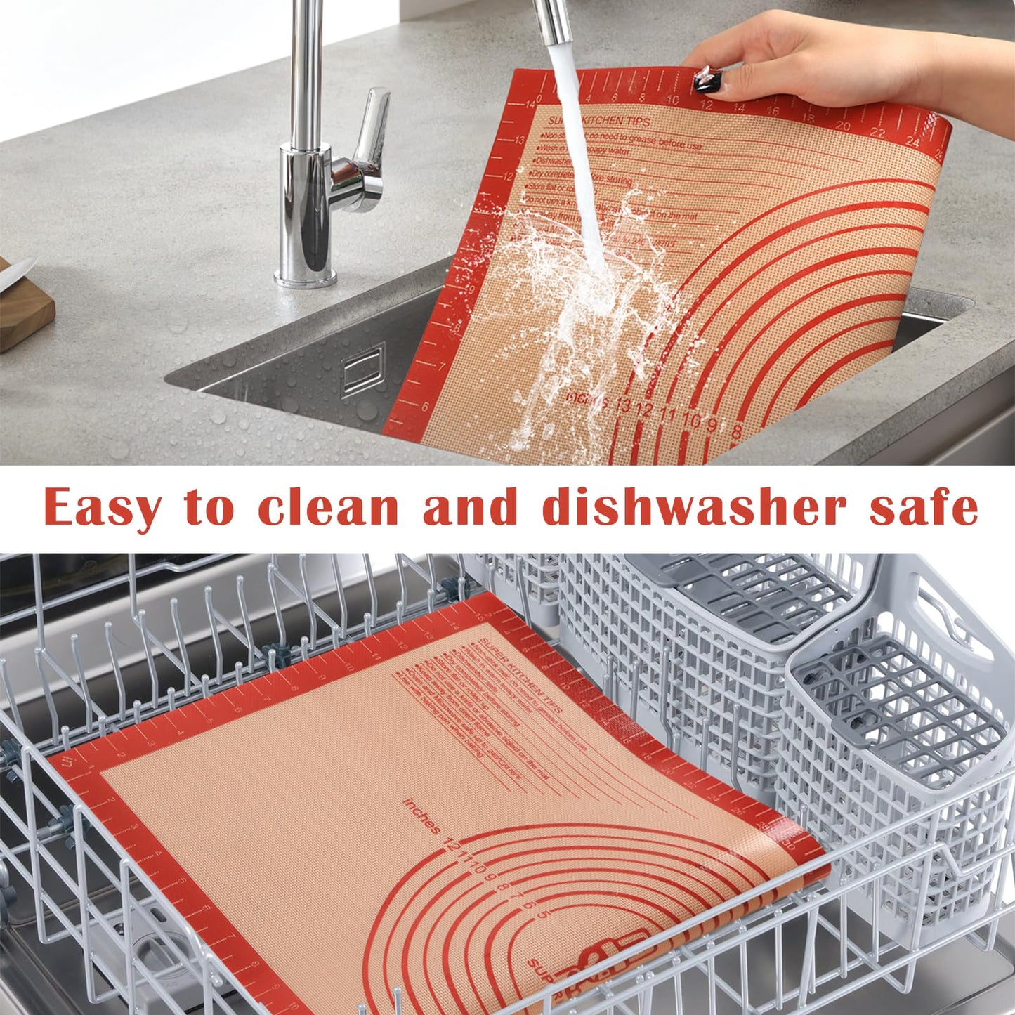 Non-slip Silicone Pastry Mat Extra Large with Measurements 36''By 24'' for Baking Mat, Counter/Dough Rolling/Oven Liner/Fondant/Pie Crust（Red）