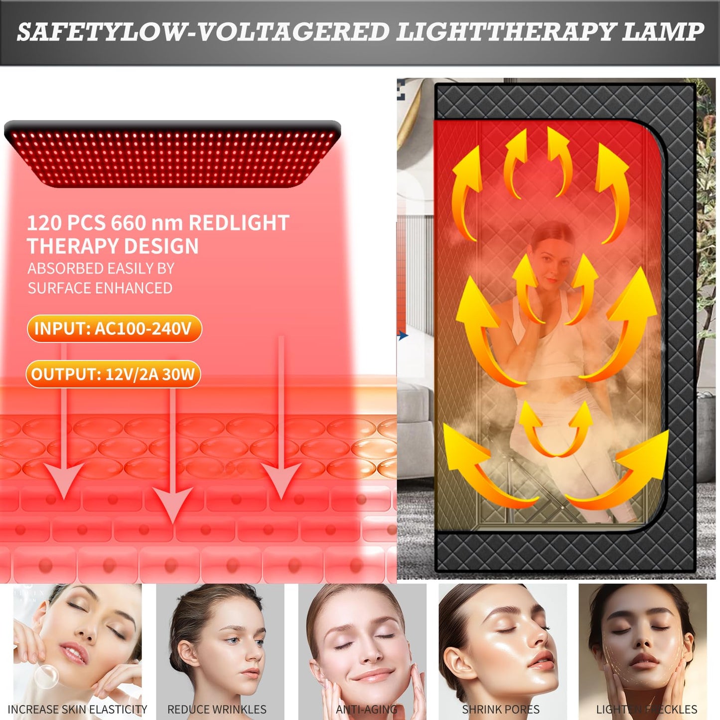 Portable Infrared Sauna for Home, Full Size Foldable Personal Sauna Box with 660nm Red Light Therapy, Independent Heating Foot Pad and Portable Chair for Indoor Relaxation & Detox