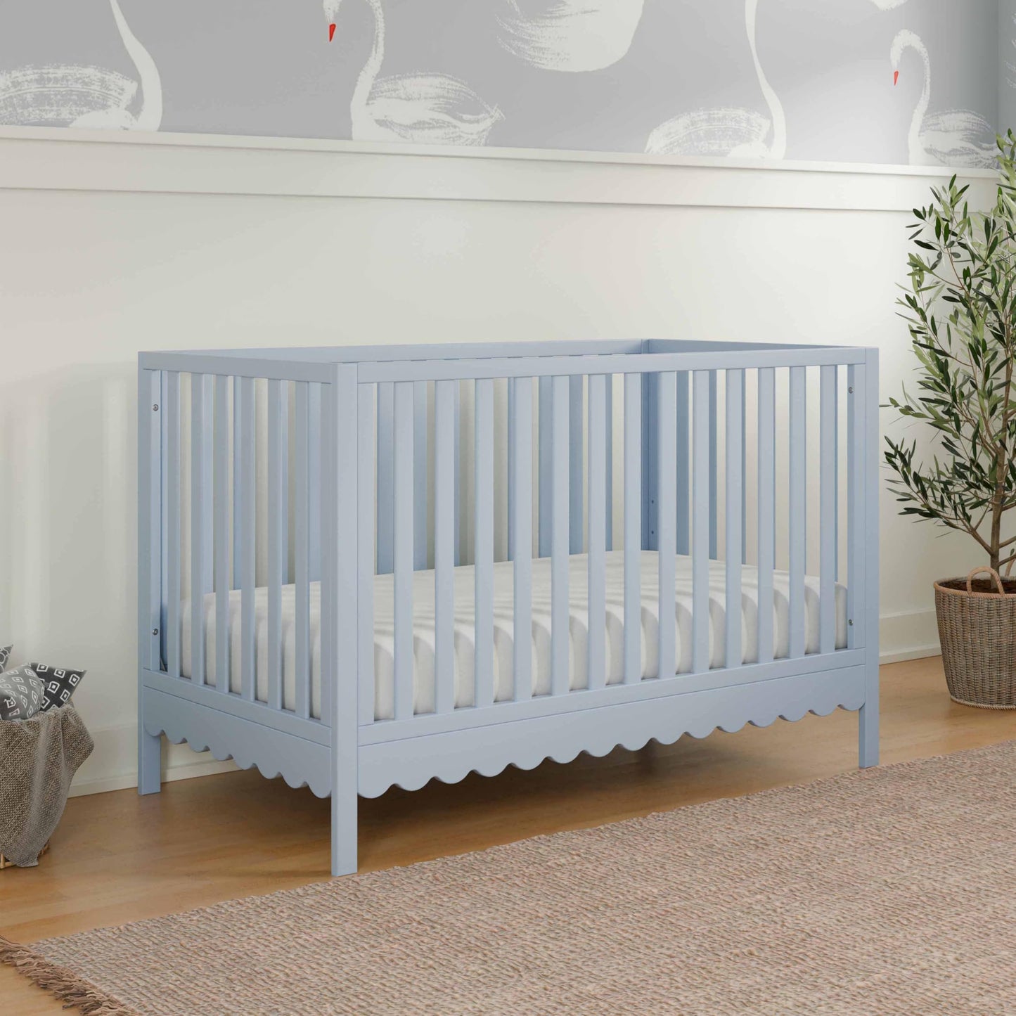 Davinci Sammy Scallop 4-in-1 Convertible Crib in Powder Blue, GREENGUARD Gold Certified