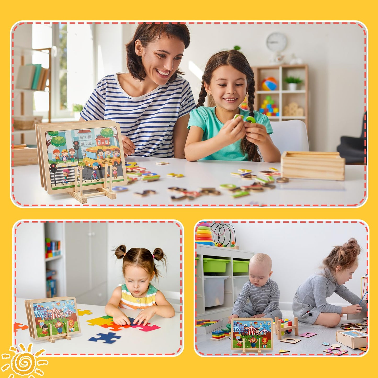 Barydat 2 Pcs Wooden Puzzle Display Stand Jigsaw Holder Rack Puzzle Pot Lid Storage Organizer Shelf for Playroom Decor Craft Collection Lovers