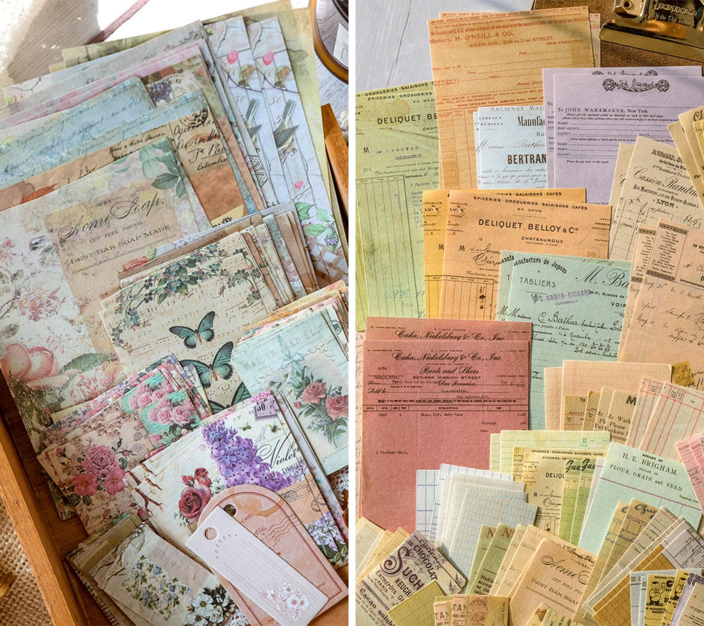 VIVIQUEN 400 Sheets Vintage Textured Scrapbook Paper Set – 4 Nature Themes Retro Mixed Special Paper for Scrapbooking Planner Bullet Junk Journal Supplies Collage Card Embellishment