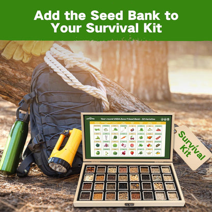 8 30,000+ 32 USDA Zone Heirloom Seed Bank, Non-GMO Varieties of Seeds for Planting Vegetables Herbs, Survival Seed Kit