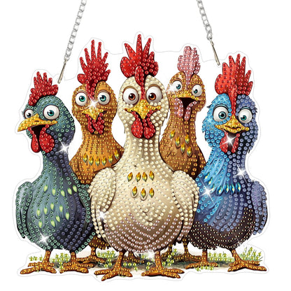 NAIMOER Chickens Diamond Art Hanging Kits for Adults, 5D Special Shaped Rhinestone, DIY Acrylic Spring Diamond Art Painting Window Pendants Home Garden Wall Hanging Ornament Kits, Double Sided