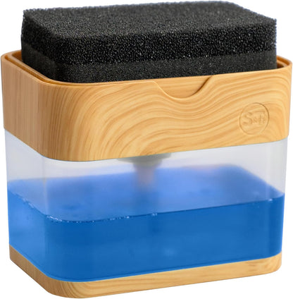 S&T INC. Dish Soap Dispenser - Waterproof Labels & Sponge Included | 13 Oz Plastic & Bamboo