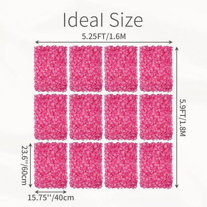 GOUZIBHD 24 X 16 Pink Faux Roses Artificial Flower Backdrop for Wall Decor, Artificial Flower Wall Panel Background, Flower Wall Mat Party Wedding Home Decoration(Size:12PCS)