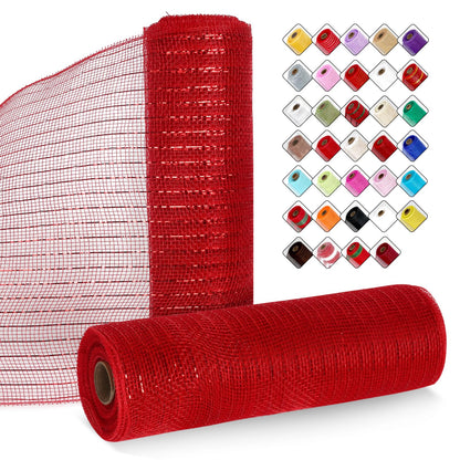 ICOSHOW 2 Rolls Mesh Ribbon for Wreaths 10 Inch x 30 Foot Wreath Mesh Rolls with Metallic Foil for Easter Christmas Party Wedding Home Decor DIY Craft Projects and Gift Wrapping (Red)
