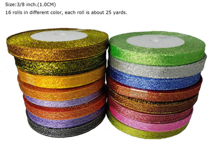 Glitter Ribbon 3/8 inch 400 Yards Sparkly Metallic Sheer Organza Ribbon for Jewelry Bows, Gift Wrapping, Home Decoration, Party Ornaments & Favor (10mm)