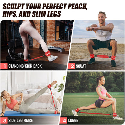 Ankle Resistance Bands with Cuffs, Ankle Weights Bands for Working Out, Women Leg and Glutes Workout Equipment, Exercise Bands for Kickbacks, Butt and Booty Trainer, Home Gym Fitness Equipment