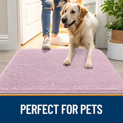 OLANLY Dog Door Mat - Absorbent Non-Slip Washable Chenille Mat for Muddy Paws | 47x17, Dusty Rose