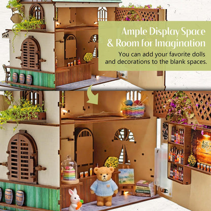 Lynnuo No Glue Needed DIY Miniature House Kit for Adults & Beginners,Whispering Woods Cottage 3D Wooden Puzzle Bookend, Satisfying Snap-Fit Assembly (185 Pcs,2.5 Hour Build)