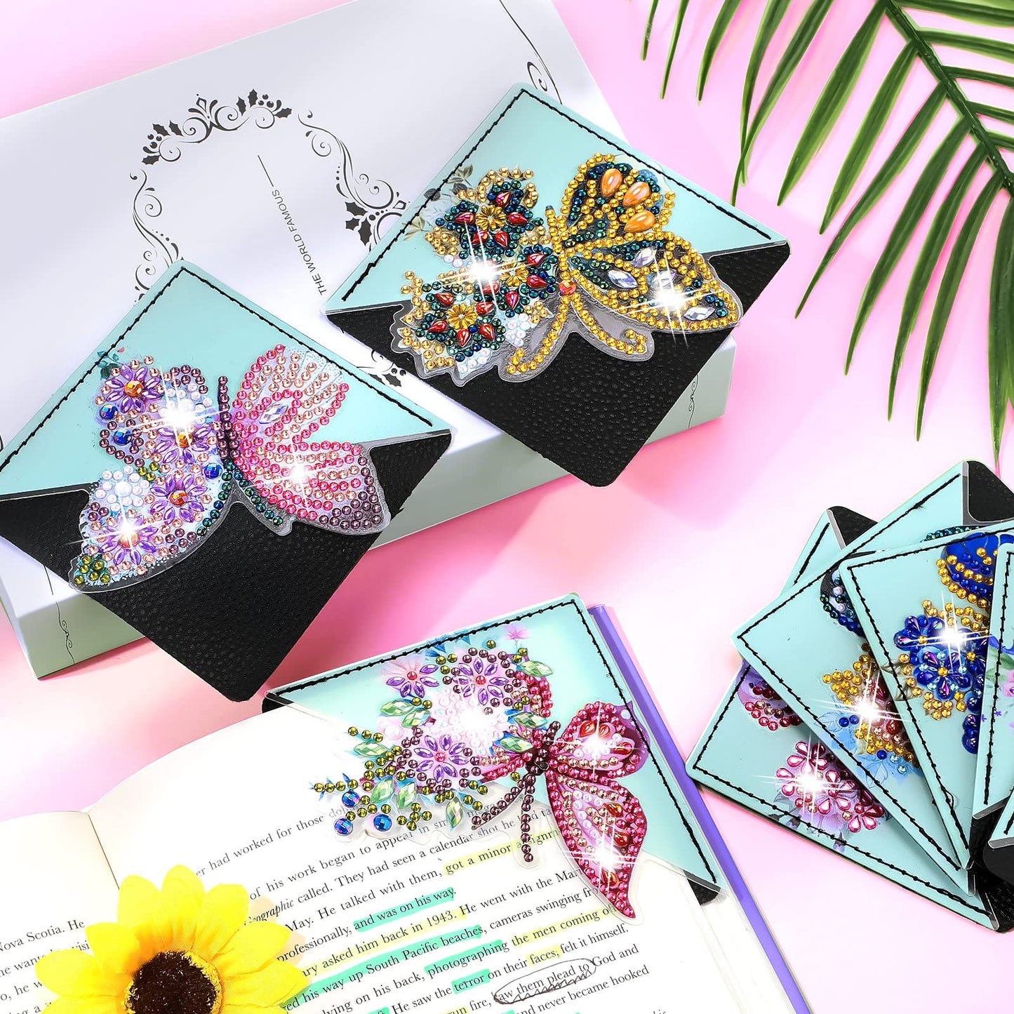 Ireer 8 Pcs Diamond Art Bookmark Kit Butterfly Diamond Painting Bookmark DIY Corner Book Marks for Kid Adult Book Lover Graduation Birthday Wedding Crafts Supplies, 8 Styles
