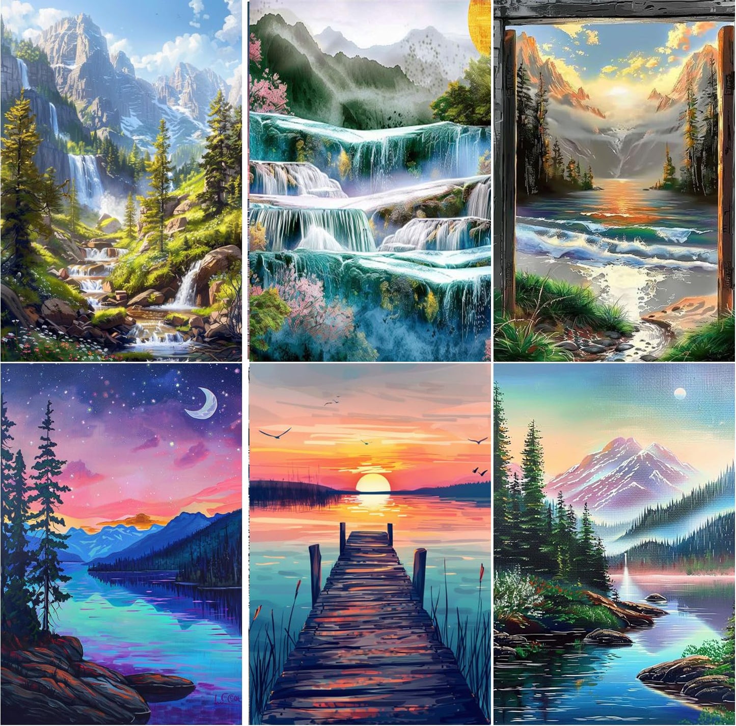 EWJRNSF 6 Pack 5D Diamond Painting Kits for Adults, Landscape Diamond Arts Kits Diamond Art Sets,Gem Painting by Number Kits for Adults Beginners Home Wall Decor 11.8x15.7 Inches