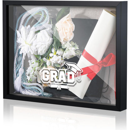 Huwena Graduation Shadow Box Frame 11.8 x 15.8 Inch Black Display Case Picture Diploma Frame with Tassel Holder Graduation Keepstakes Memory Box for Cap and Gown Tabletop and Wall Display Party Gifts
