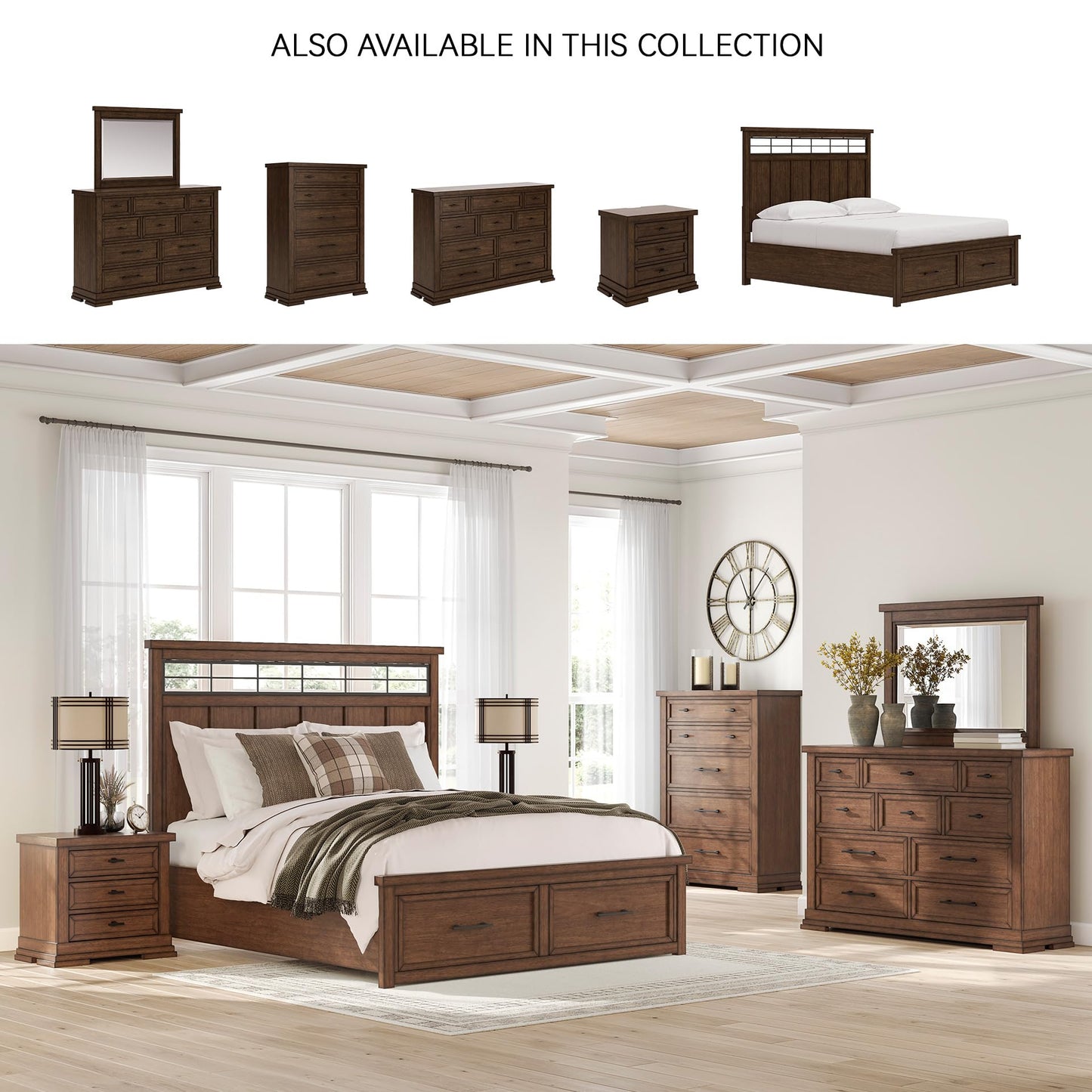 Signature Design by Ashley Taffenbrook Dresser with Mirror, 10-Drawer Storage Rich Brown Finish, Hardwood Solids, Mango Veneer, MDF Substrate, Bedroom Organization Style