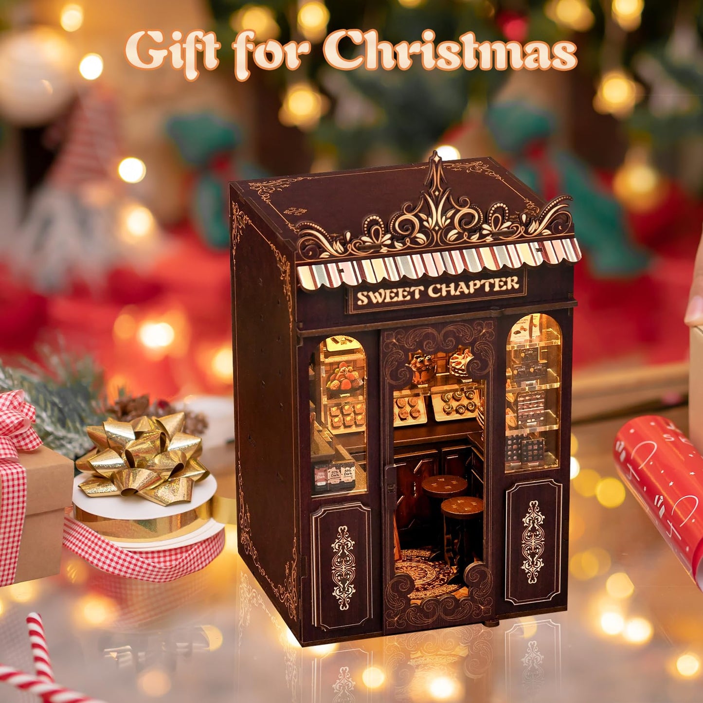 KERNOWO Book Nook Kit, DIY 3D Wooden Puzzles for Adults, Teens and Beginners, Miniature Tiny House Kit for Bookshelf Decor, Bookish Gift for Family, Friends, Book Lovers (Sweet Chapter)