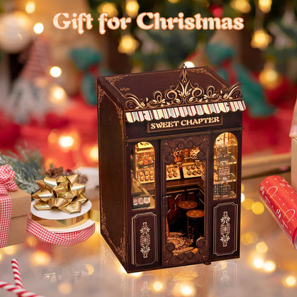 KERNOWO Book Nook Kit, DIY 3D Wooden Puzzles for Adults, Teens and Beginners, Miniature Tiny House Kit for Bookshelf Decor, Bookish Gift for Family, Friends, Book Lovers (Sweet Chapter)