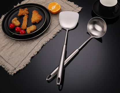 FJNATINH Wok Spatula and Soup Ladle Set, 304 Stainless Steel Utensil Tools Set, 2 Pieces for Cooking Kitchen
