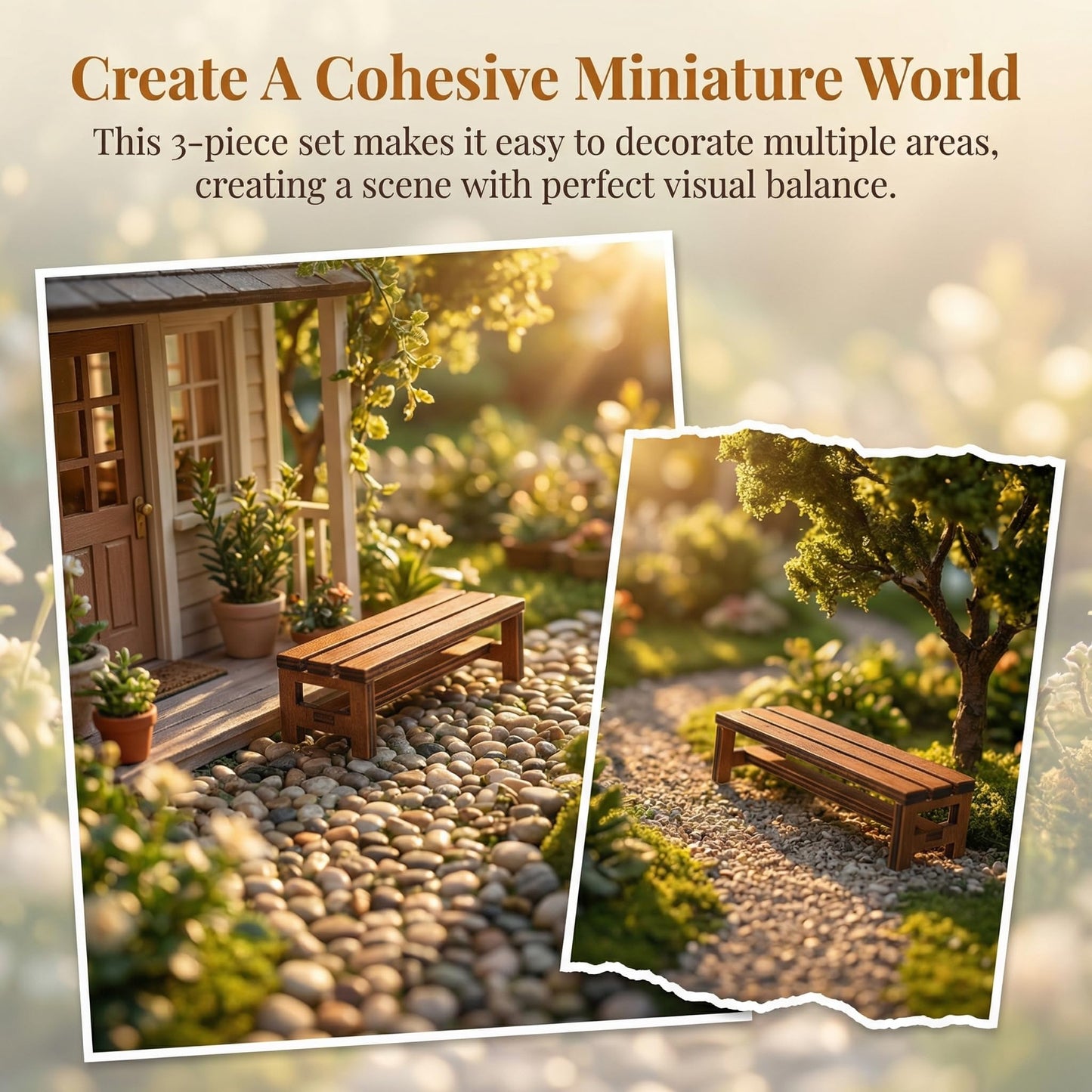 Garneck 3pcs Miniature Wooden Bench Set 1:12 Dollhouse Furniture Bench Mini Simulation Furniture Mini Chair Decor for Fairy Garden and Tabletop Micro Landscape Tiny House Decor
