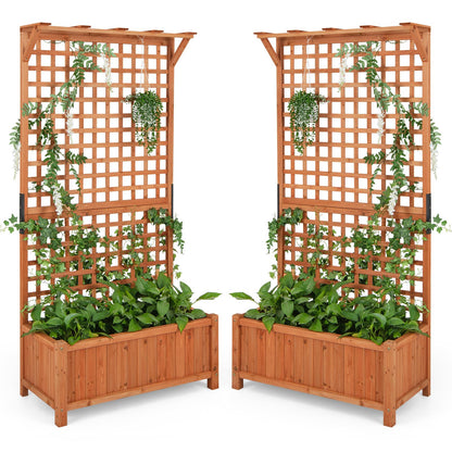 HAPPYGRILL Raised Garden Bed with Trellis, 72.5" Planter Raised Bed with Drainage Holes, Freestanding Garden Box for Vine Climbing Plants, Wooden Planter Box for Yard Balcony (2, Orange)