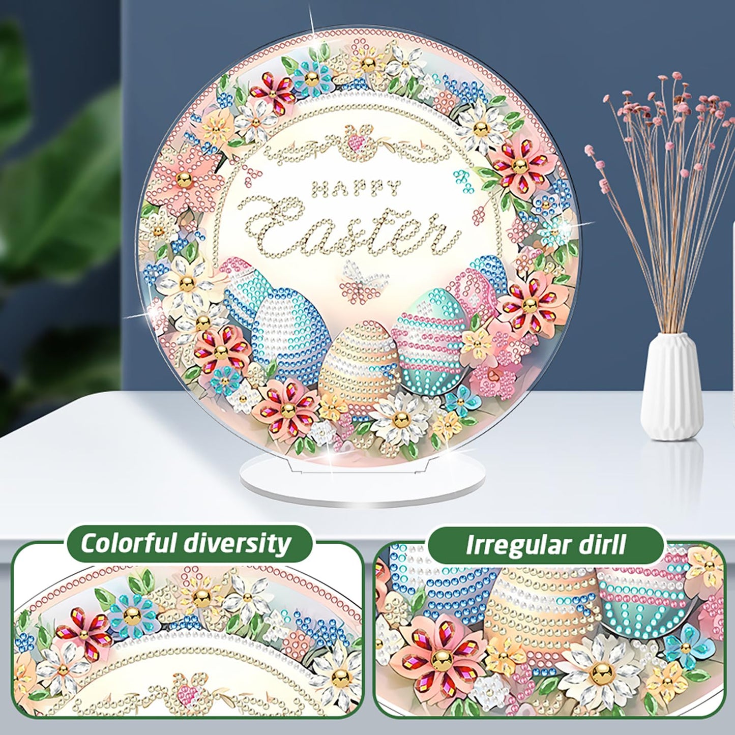 SWEKKE Easter Egg Diamond Art Hanging Kit for Adult,Special Shaped Rhinestone,DIY Acrylic Diamond Art Painting Window Pendants Home Garden Wall Hanging Kits Hanging Ornament,Double Sided