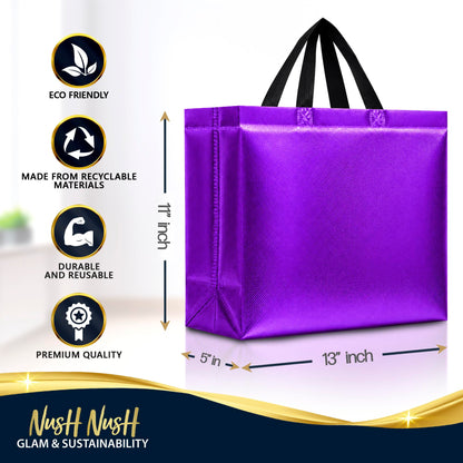 Nush Nush Purple Gift Bags Large Size – Set of 30 Purple Large Reusable Gift Bags With Handles - Perfect Goodie Bag for Halloween Treats, Holidays, Bachelorette, Birthday Party Favors – 13Wx5Dx11H