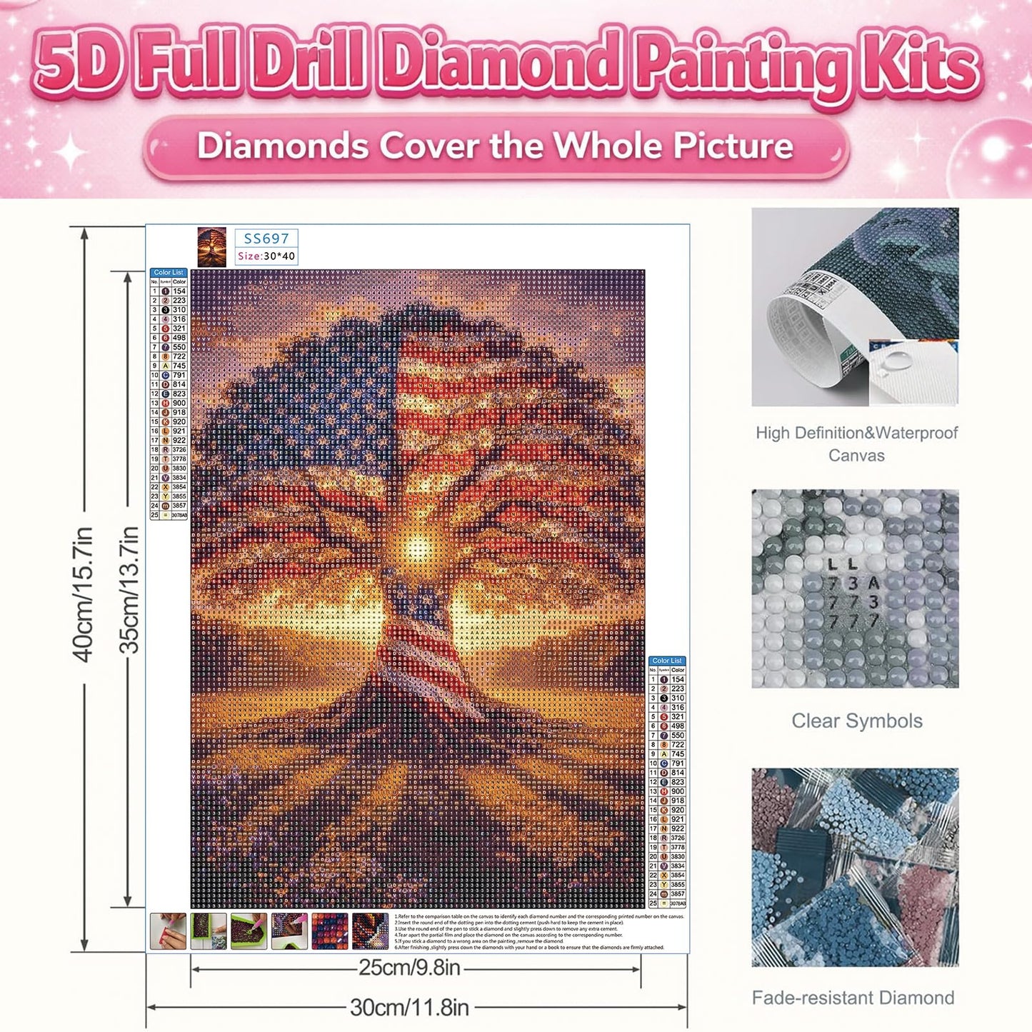 IOHEFY Diamond Painting Kits for Adults 12x16 Inch American Flag Tree of Life Full Drill Acrylic Rhinestone DIY Art Patriotic 4th of July Independence Day Veterans Wall Decor Gift Beginners