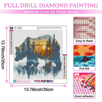 DIYCYCY Forest Bear Diamond Art Kits for Adults,DIY 5D Diamond Painting Kits for Beginners, Round Full Drill Diamond Dots Paintings,Diamonds Pictures Gem Art for adults Crafts Home Decor 13.78x13.78in