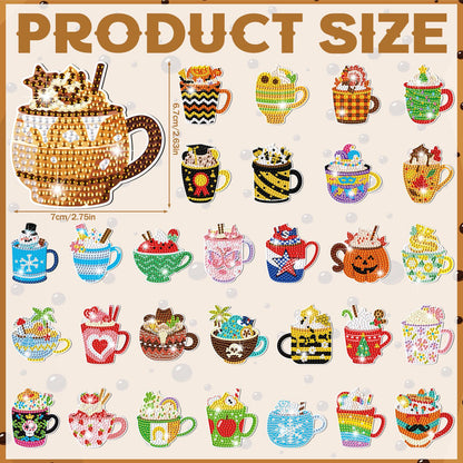 Liliaafar 30 Pcs Diamond Painting Magnets Set Diamond Art Magnets for Fridge Refrigerator Magnetic Stickers for DIY Crafts 5d Rhinestones Gem Art Painting Kits for Adults Beginners(Coffee Cup)