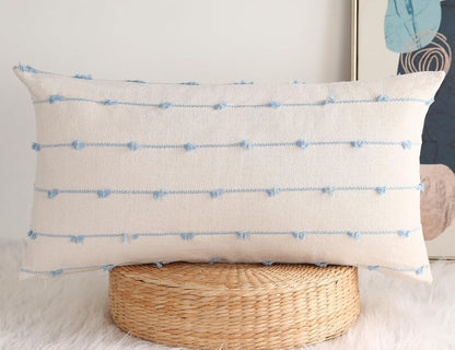 14 24 NUYECY Boho Long Lumbar Pillow Covers x Blue,Classic Stripe Pattern Cotton Decorative Long Lumbar Pillow Case