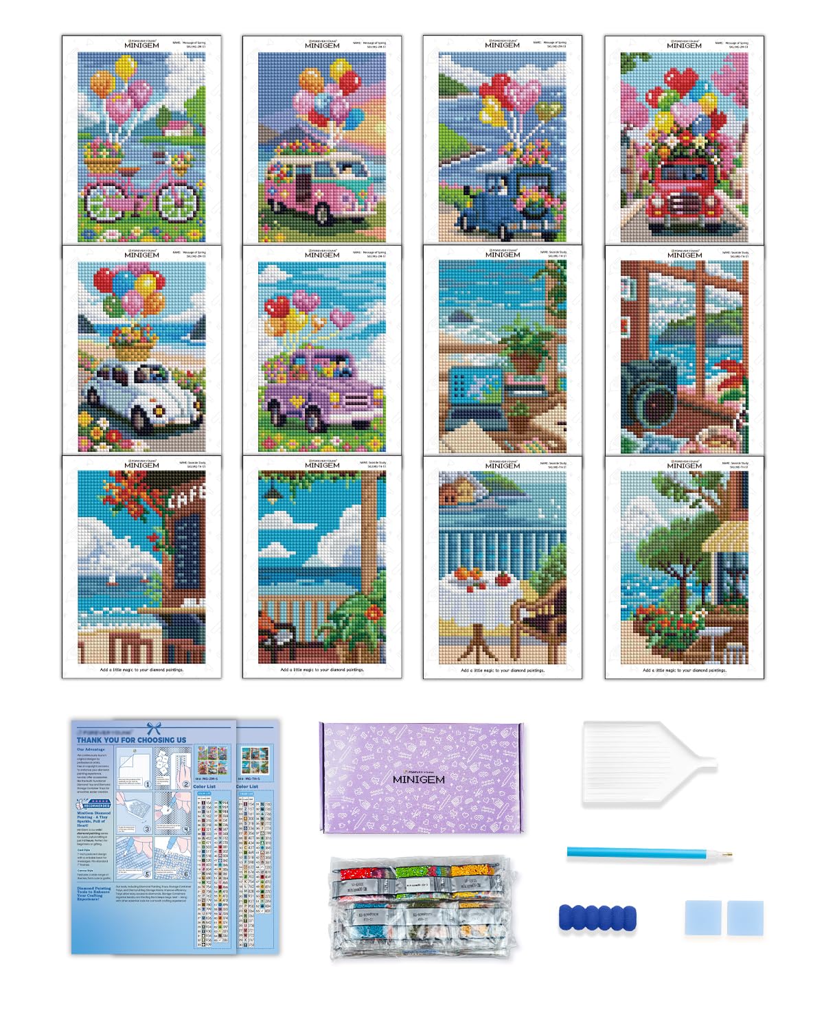 forever young Minigem Small Diamond Art Kits for Beginners, 12Pcs Resin Square Drill Diamond Painting Kits for Adults, 2-Hour Canvas Mini Diamond Art Kits 5x7 Inch – 2 Sets: Sea Echo & Dream Journey