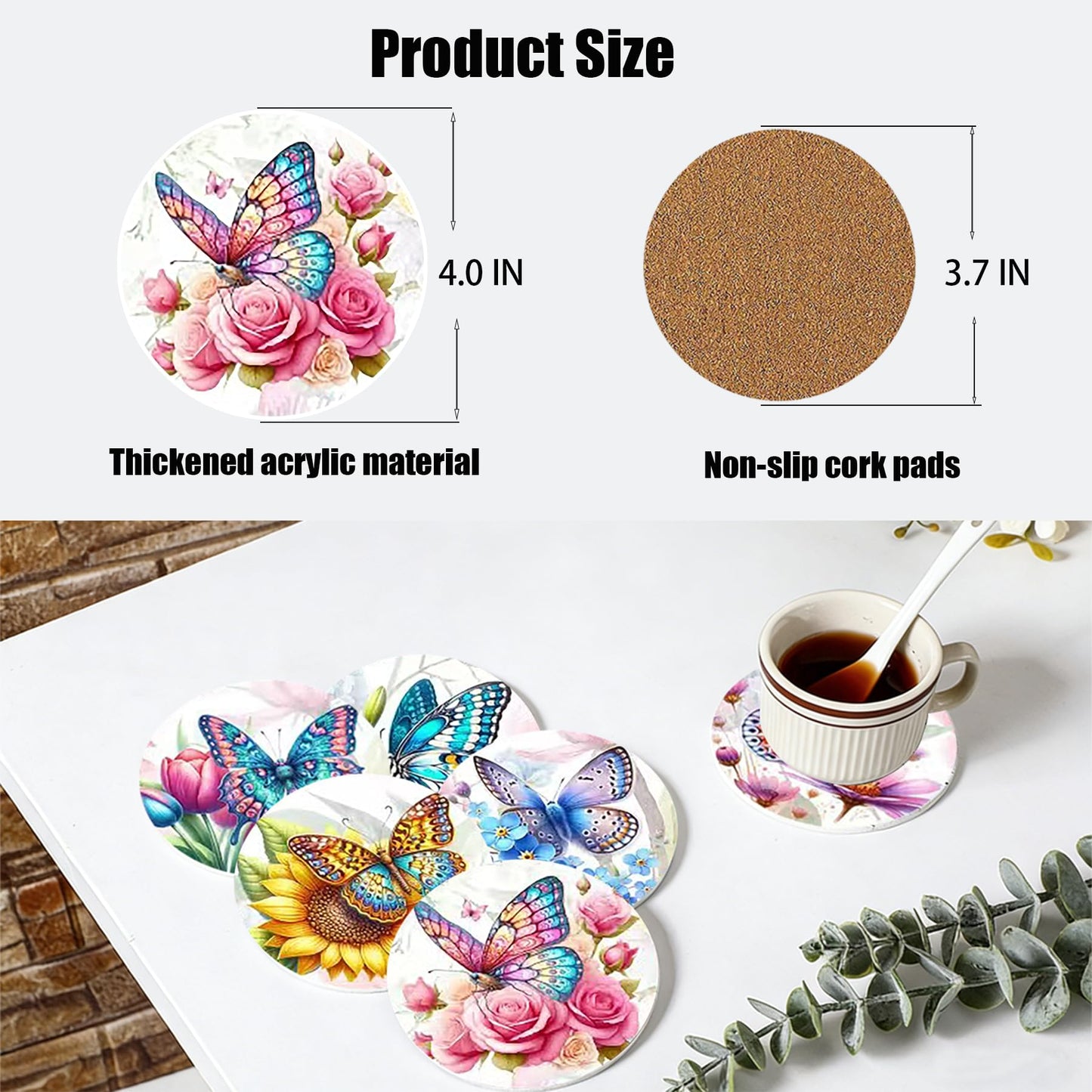 EOTHSW Diamond Art Coasters 8 Pack with Holder DIY Diamond Painting Coasters Crafts Kits for DIY Coaster Diamond Art Kits for Adults Gift 4X4 in (Butterfly-8pc)