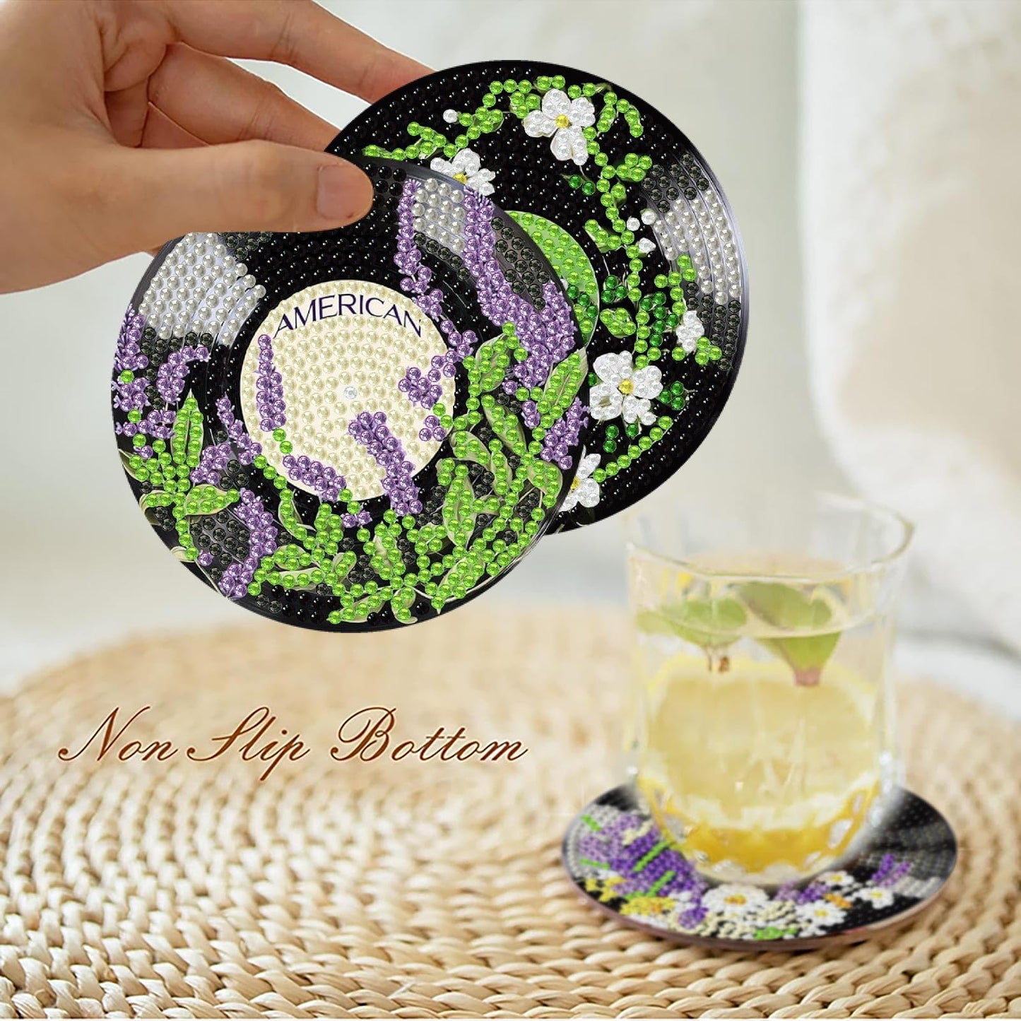 Yijingtop 8pcs CD Diamond Painting Coasters Kits with Holder,Flower Diamond Art Coasters, Crafts Kits for DIY Coasters Diamond Art Kits for Adults for Home Wall Decor