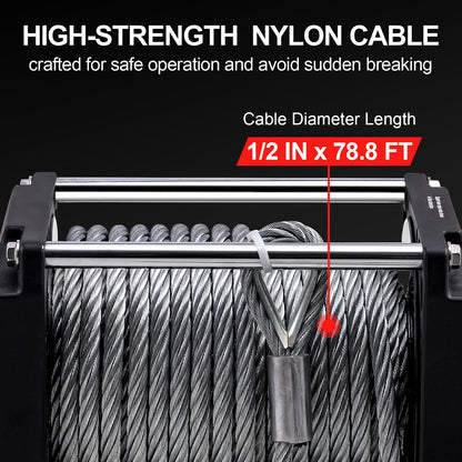 CXRCY Hydraulic Winch 1/2"x78FT Steel Cable - BMR100 Motor, 36:1 Gear Ratio - Great for Wreckers, Trailers & Vehicle Recovery（20000LBS）