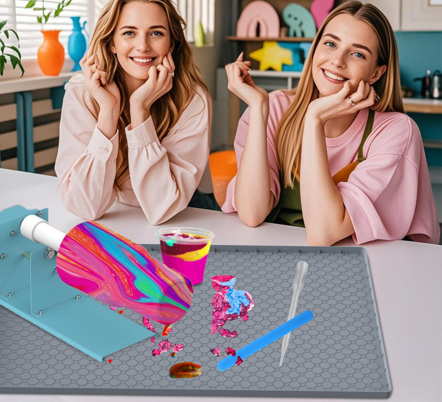 Large Silicone Craft Mat with Raised Edges for Resin Art & Epoxy Projects | Heat-Resistant Non-Slip Surface, Spill Containment Walls, Easy-Clean Design