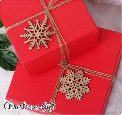 ilauke 20 pcs Unfinished Christmas Wood Snowflake Ornaments - 4 Styles Bulk with Twine for Tree Decorations