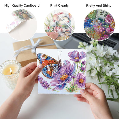 JZHYOAN 6Pcs DIY Animal Diamond Painting Cards Birthday Greeting Cards for Holidays Celebrations Diamond Art Card with Envelopes Crystal Arts Craft Gem Art Painting Mosaic Kit Butterfly Dragonfly Bird