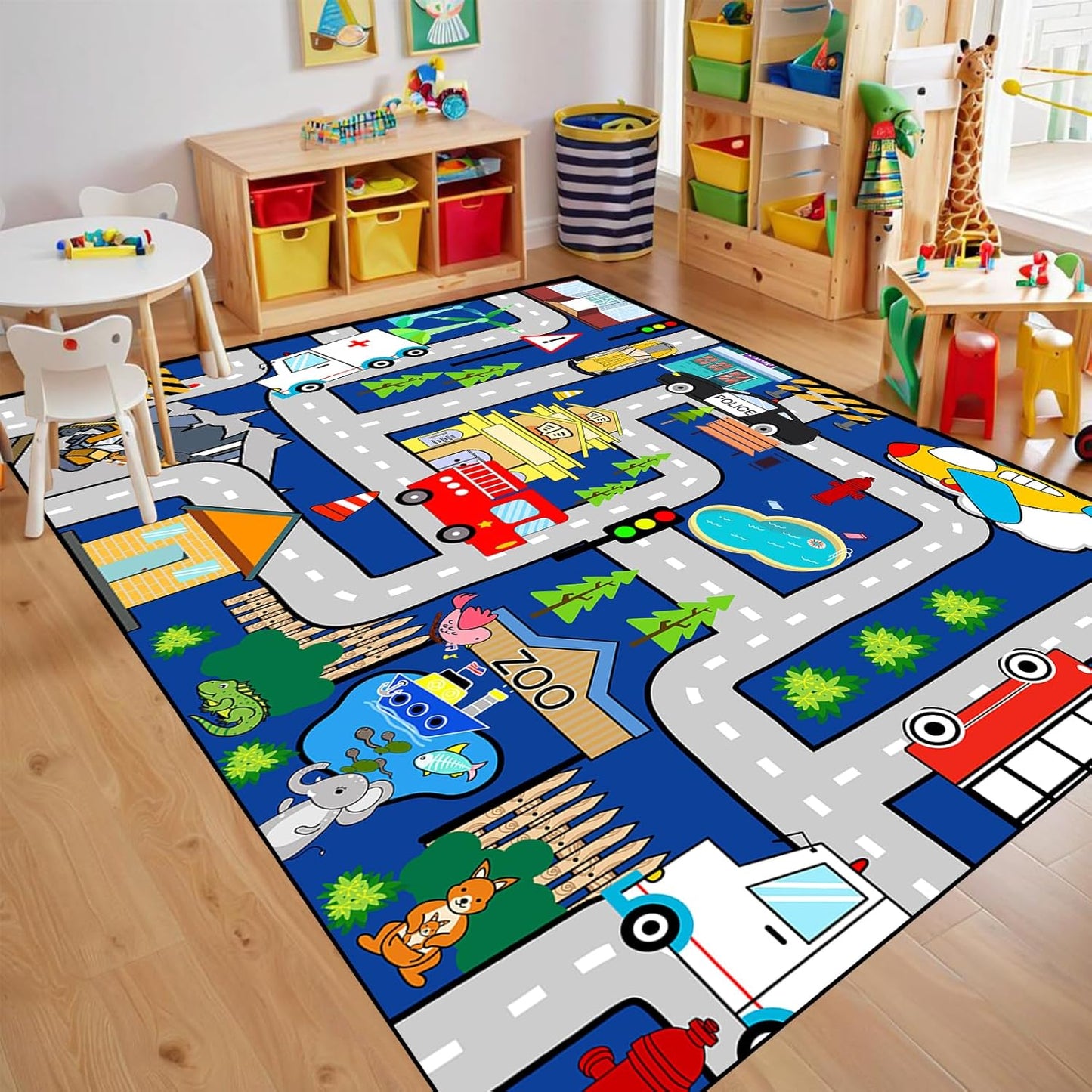 4.5x6 Kids Car Rug Play Mat - City Life Map Car Mat for Kids Toy Educational Play Traffic Road Carpet for Childrens