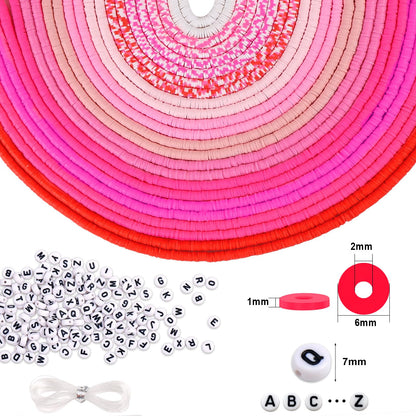 JMUQ Pink Clay Beads Bracelet Making Kit, 50 Strands 19260pcs Preppy Polymer Clay Heishi Beads and Letter Beads for Friendship Bracelet Jewelry Making, Arts and Crafts Gifts for Adults