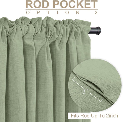 Skiennix 100% Blackout Linen Curtains - Thermal Insulated Drapes for Bedroom | 2 Panels Set, 50" W x 96" L, Sage